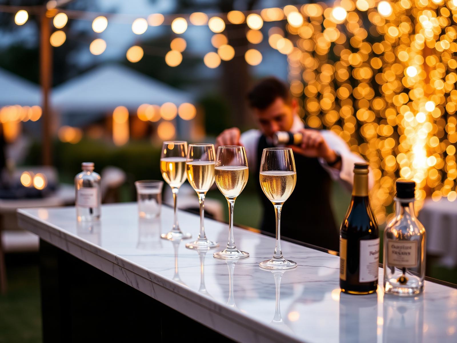 Elegant mobile bar setup with champagne glasses